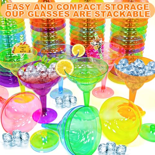 TURNMEON 60 Pack Multicolor Plastic Margarita Glasses 12 oz Disposable Cocktail Cups for Parties