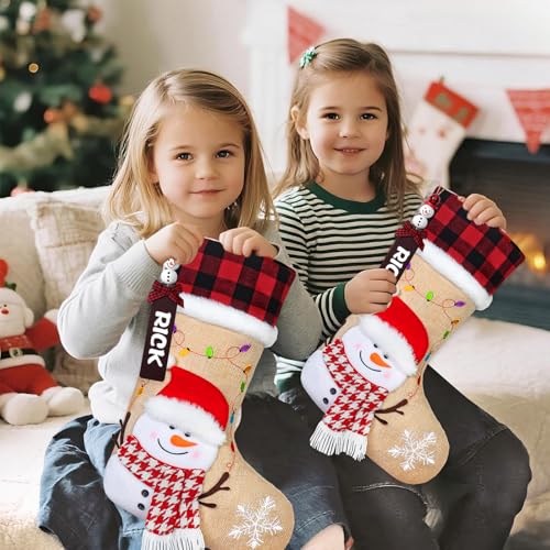 Demiuko 17-Inch Snowman Christmas Stocking with Personalized Name Tag - 1PC