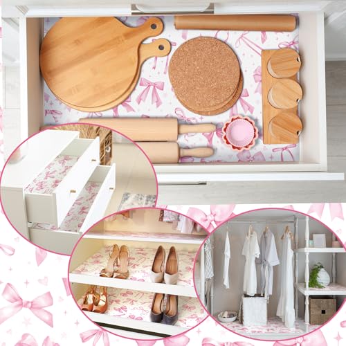 20 Sheet Scented Drawer Liners, Pink Bow Print Shelf Paper for Dresser Closet
