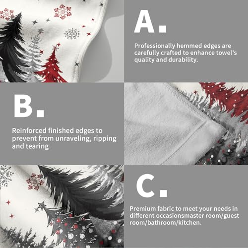 ABSOP Christmas Gray Red Tree Hand Towels 14.4 x 28.3 in (Pack of 2) Xmas