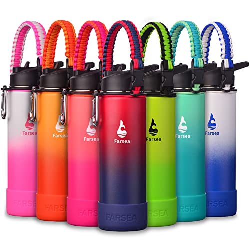 Insulated Stainless Steel Water Bottle 24 oz with Paracord Handle and Lids