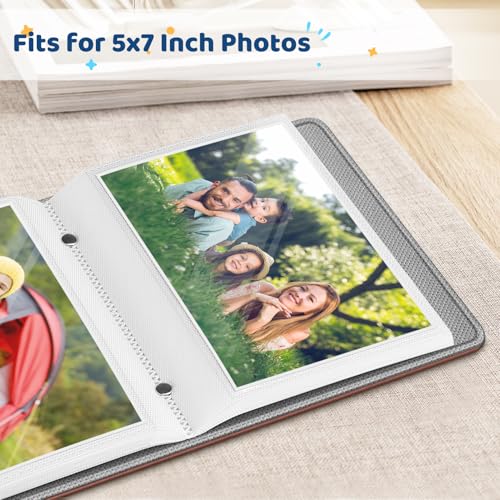 5x7 Photo Album, 52 Pocket Small Picture Keepsake Book with Leather Cover