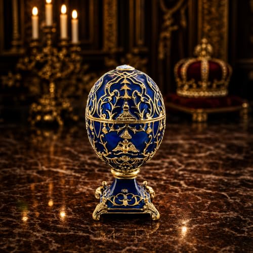 BestPysanky 1912 Tsarevich Royal Easter Egg Gold Plated Pewter Hand Painted Gift Box