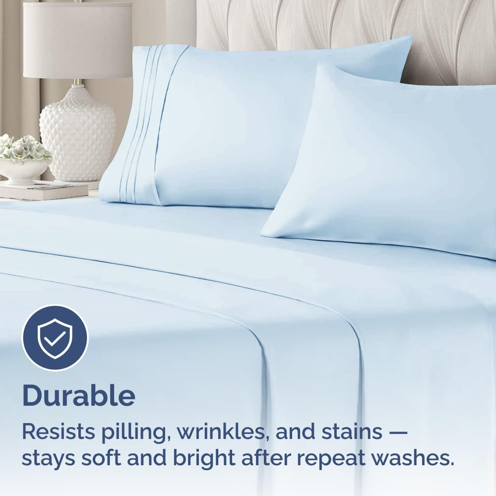 Skiennix Queen Pillow Cases Set of 4 | Ultra Soft Hotel Quality, Wrinkle-Free & Fade Resistant - Sky Blue