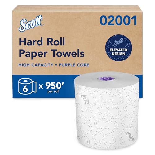 High-Capacity Hard Roll Paper Towels - White, Bulk 6 Rolls x 950 ft