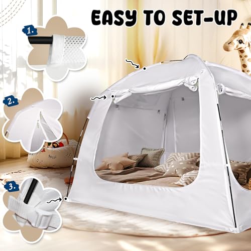 Indoor Blackout Bed Tent with String Lights - 4-Door Privacy Sleep Canopy