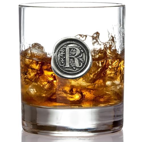 Personalized 11oz Whiskey Rocks Glass with Monogram Initial R - Handmade Sheffield Gift