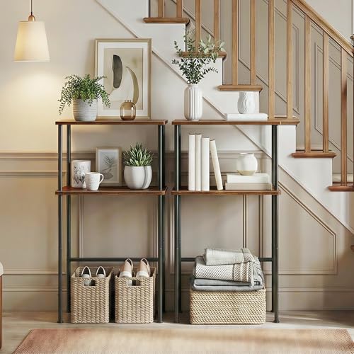 Narrow Console Table with 2 Shelves, 15.7-Inch Industrial Entryway Table