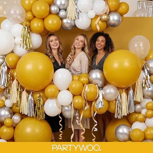 PartyWoo Mustard Yellow Fall Balloons 120 Pcs Assorted Sizes