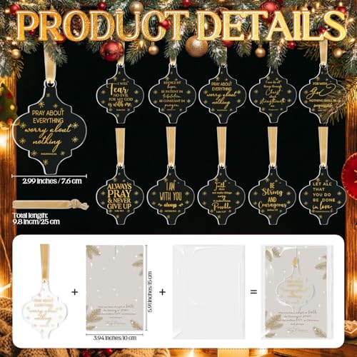 Kasyat 50 Sets Christian Tree Ornaments Bulk with Cards - Classic Design