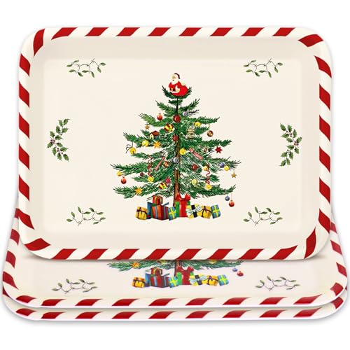 Whaline Christmas Tree Plastic Serving Trays Set of 3, 10x13 Inch Holiday Platters