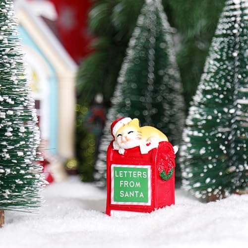 UMESONG Christmas Village Cat Mailbox Set - Resin Kitty Figurines for Holiday Decor