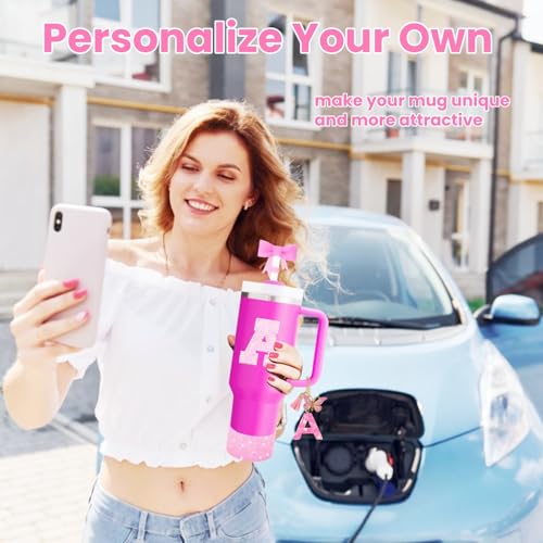 6-Piece Pink Tumbler Accessory Set: Straw Topper, Boot, and Charms