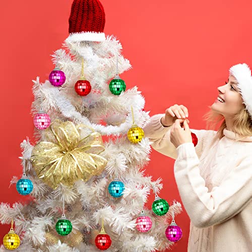 24 Pcs Mini Hanging Disco Balls - 1.18" Reflective Mirror Party Ornaments