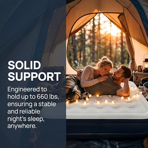 16-Inch Queen Air Mattress with Built-in Pump - Portable Flocked Inflatable Bed