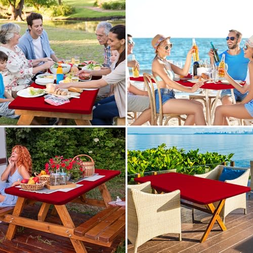 Homing 5ft Red Rectangular Fitted Tablecloth with Elastic Edges, Water-Resistant