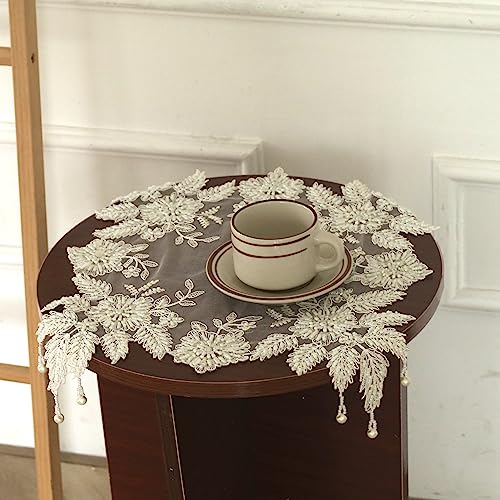 VIRFONOR Beige 23.6x23.6 in Handmade Beaded Lace Doilies (Pack of 4) – Table Mat for Coffee Pot Vase Decor