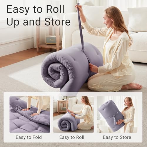 Japanese Floor Futon Mattress Twin Size, Foldable Roll Up Sleeping Pad Grey