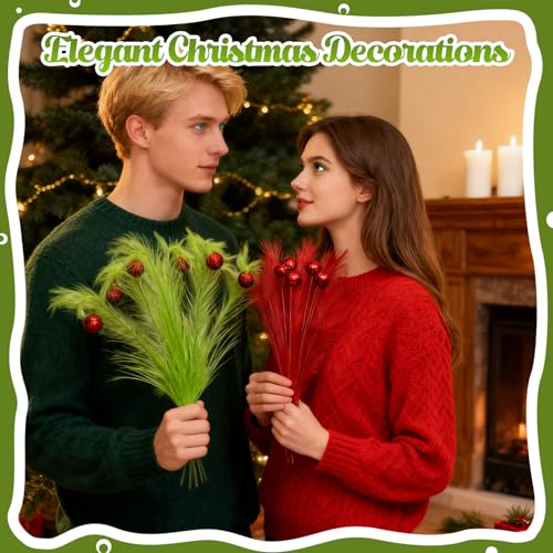 12 Pcs Christmas Tree Topper Decorations 14 Inch Green Curly Tree Picks