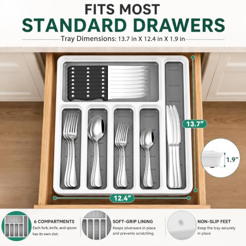 49-Piece Stainless Steel Flatware Set with Drawer Organizer for 8 People