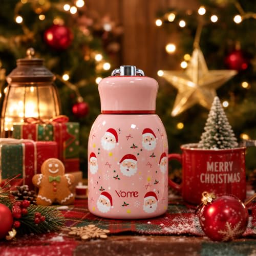 YOME Christmas Joy Pink 10oz Insulated Mini Water Bottle with Lid & Lifting Loop