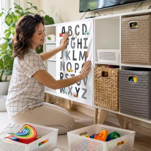 2 Pcs ABC Number Classroom Cabinet Curtains, Self-Adhesive Shelf Cover, 24x24"