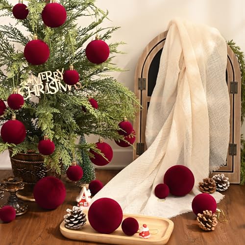 Waipfaru Burgundy Velvet Christmas Ornaments 46pcs - Multi-Size Ball Set