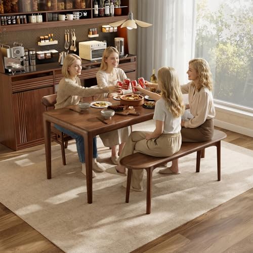 Solid Wood Dining Bench, Modern Entryway Bench with Rounded Corners