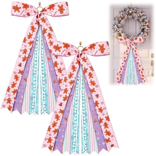 2 Pack Pastel Christmas Wreath Ribbon Bows for Front Door - Wavyknot