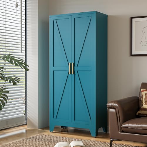 71-Inch Tall Metal Storage Cabinet with 4 Adjustable Shelves, Blue