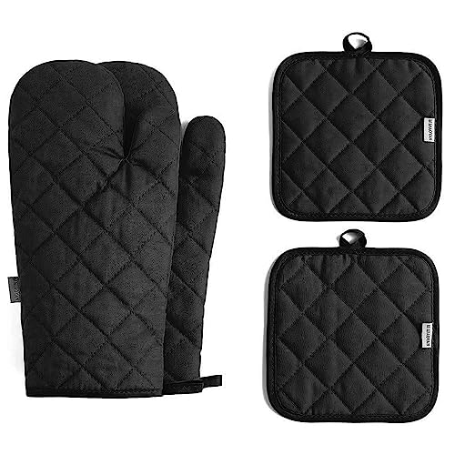 4-Piece Heat Resistant Oven Mitts and Pot Holders Set - Extra Thick Cotton