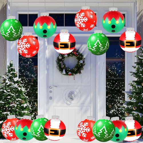YOTNUS 9-Inch Large Inflatable Christmas Balls, 24 Pcs with Front Porch Holiday Patterns