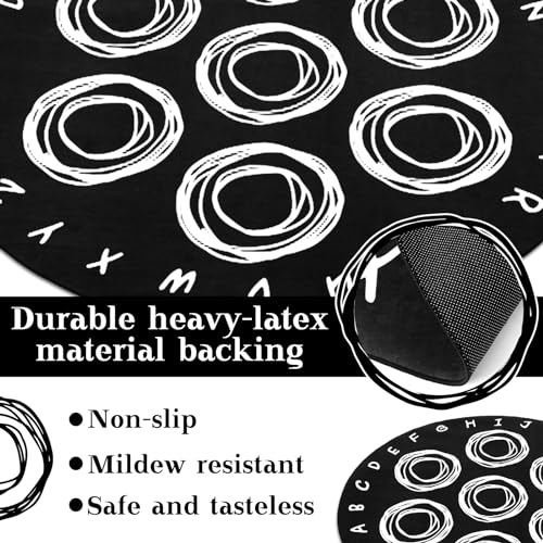 6.5ft Round Classroom Rug, Black and White Educational Alphabet Seating Carpet
