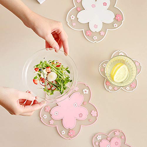 Sakura Cherry Blossom PVC Coasters - Cute Flower Drink Mat Set of 2