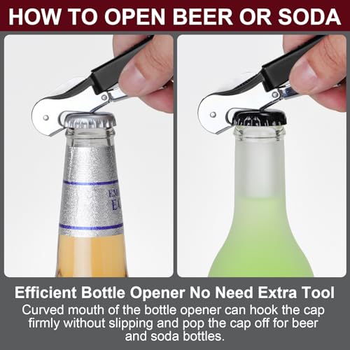 Uaorexplo Black Heavy Duty Foldable Wine Opener with Foil Cutter & Corkscrew