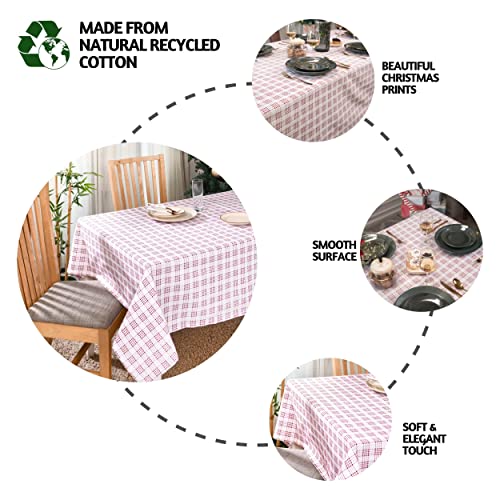 Folkulture Red Christmas Tablecloth 60 x 72 Inches with Season Stripe Pattern, Cotton Rustic Decor