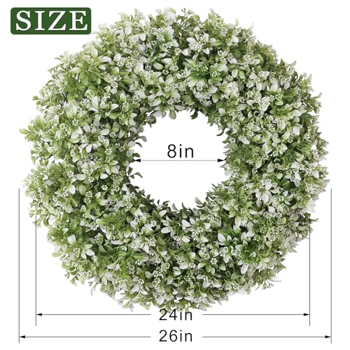 26-Inch Artificial Boxwood Wreath for Front Door, UV-Resistant Faux Greenery