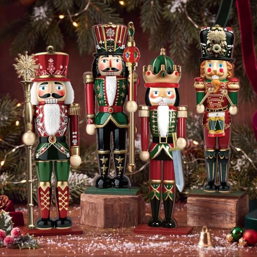 4 Pcs Wooden Christmas Nutcracker Tabletop Decor - 9.85 Inch Holiday Soldier Set