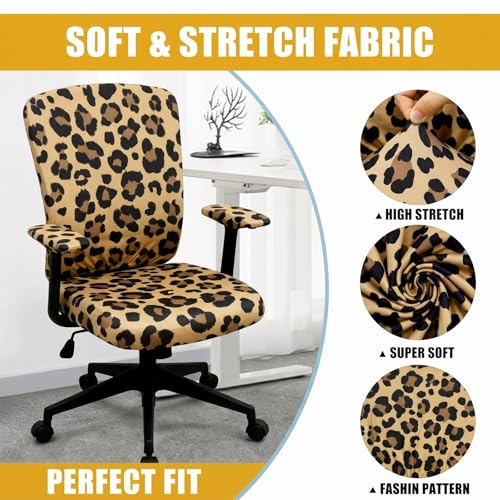 Leopard Print Office Chair Cover Set - 4 Pieces, Washable & Stretchable