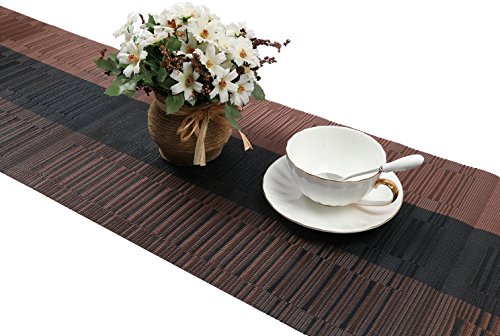 Woven Vinyl Table Runner, 12x54 Inch Non-Slip Washable Dining Mat
