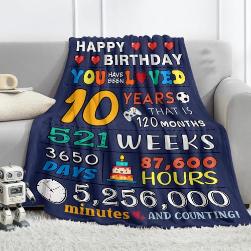 10th Birthday Blanket for Boys - 50 x 60 Inch Double Digits Gift