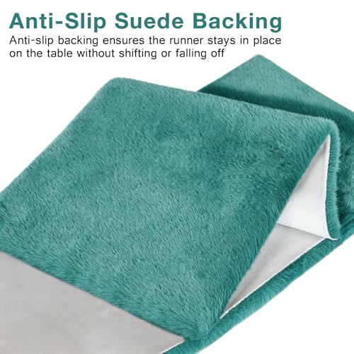 Teal Blue Faux Fur Table Runner 11.8 x 47.2 inches - Ultra Soft, Anti-Slip Backing