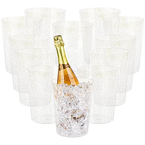 Gold Glitter Plastic Ice Bucket Set 12-Pack | Wedding & Party Champagne Chiller