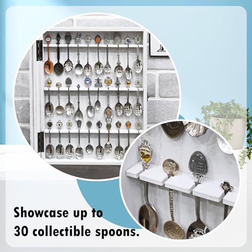 Wooden 30-Spoon Display Case Cabinet with Glass Door, Wall-Mounted Rack
