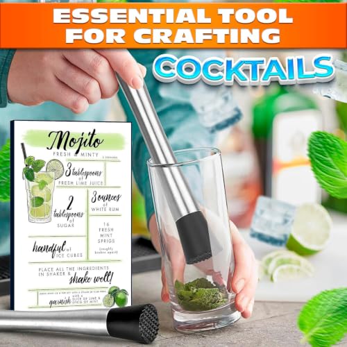 Lagarto 2 Pcs Stainless Steel Cocktail Muddler with Nylon Head, 8 Inch Bar Tool