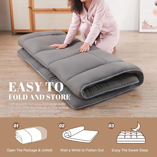 Japanese Floor Mattress, 3" Shredded Memory Foam Twin Futon Bed - Grey