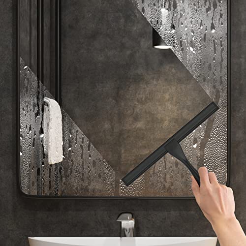 10-Inch Stainless Steel Shower Squeegee with Adhesive Hook, Black