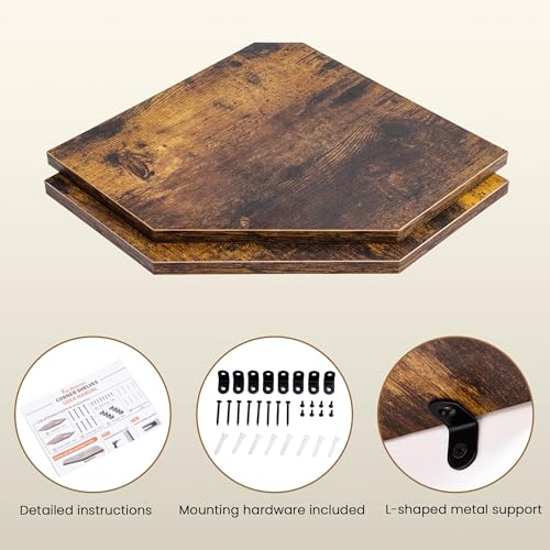Rustic Wood Corner Floating Shelves - Wall Mount Storage Set of 2