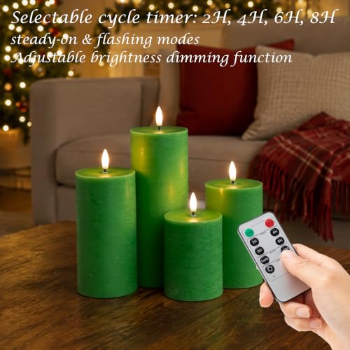 Green Flameless Candles, 4Pack Christmas Battery Operated Candles