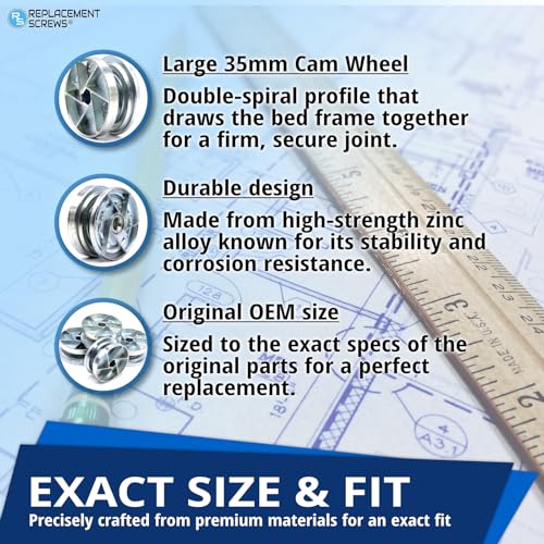 35mm Bed Frame Cam Lock Wheels - Spiral Furniture Connectors (Pack of 4)